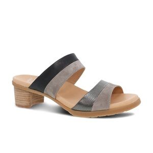 Dansko Theresa Open Toe Leather Sandals in Black Gray Block Heel 39‎ US 9